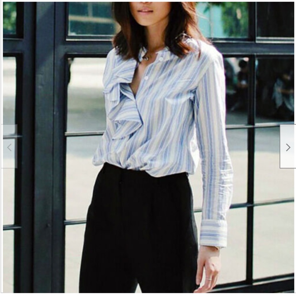 Uniqlo JW Anderson Ruffle Striped Extra Fine Cotton Long Sleeve Shirt